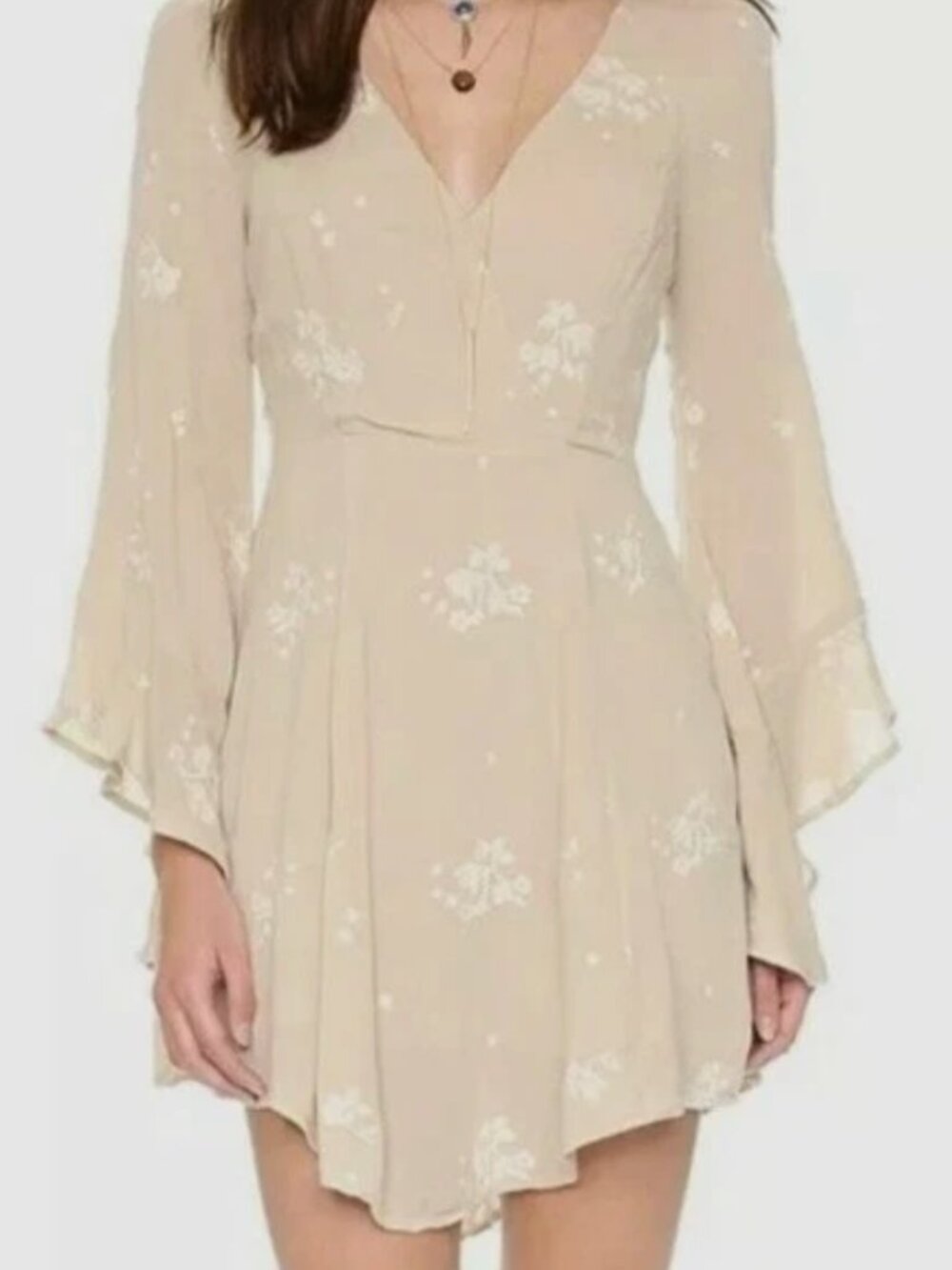 Free People Jasmine Embroidered Bell Sleeve Dress Size 2